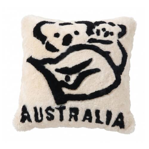 Huxford Grove Shorn Sheepskin Cushion Cover Koala W/ Baby Design White 45x45cm