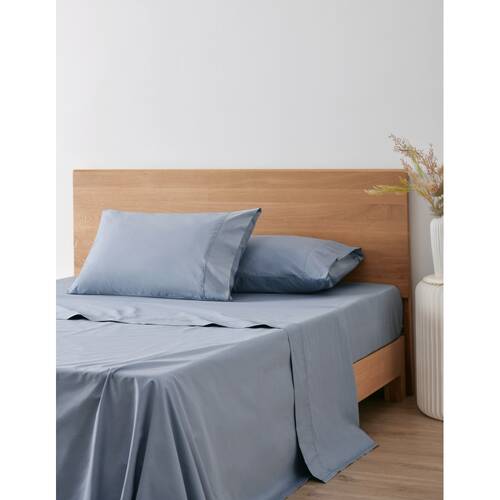 Onkaparinga 300TC Hepburn 100% Cotton Percale Sheet Set Blue Single