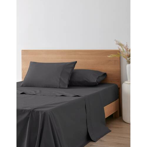 Onkaparinga 300TC Hepburn 100% Cotton Percale Sheet Set Charcoal Queen