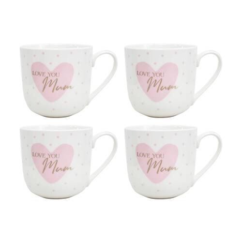 4PK LVD Love You Mum Bone China/Gold Foil Gift Mug Drinking Cup Pink/White