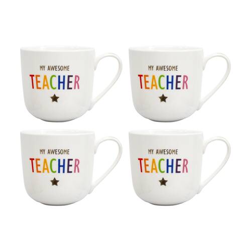 4PK LVD My Awesome Teacher Bone China/Gold Foil Gift Mug Drinking Cup Rainbow