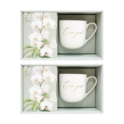 2x 2pc LVD Love You Gift Matching Ceramic Mug & Notebook Set Green/White