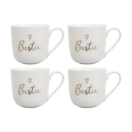 4PK LVD Bestie Bone China/Foil Gift/Present Mug Drinking Cup White/Gold