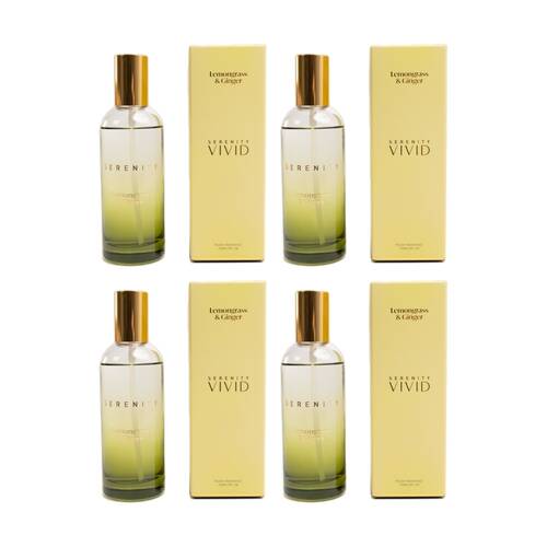 4PK Serenity Lemongrass Ginger 100ml Room Spray Invigorating Scent