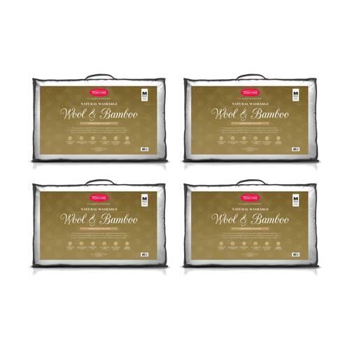 4PK Tontine Classic Comfort Wool Natural Washable Surround Pillow Medium