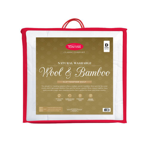 Tontine Classic Comfort Natural Wool Bamboo Clip Together Quilt Double Washable