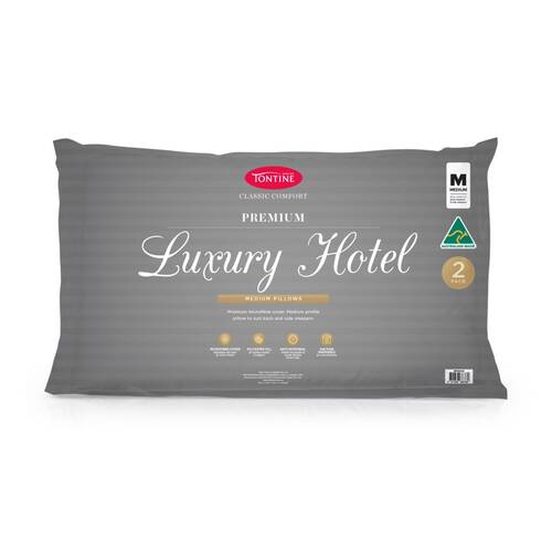 2pc Tontine Luxury Hotel Pillow Medium Profile For Back & Side Sleepers