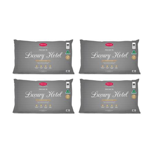 4x 2pc Tontine Luxury Hotel Pillow Medium Profile For Back & Side Sleepers