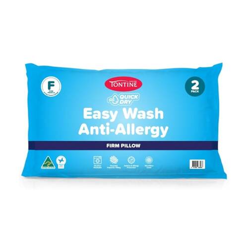 2pc Tontine Quick Dry Easy Wash Anti Allergy Pillows Set High & Firm
