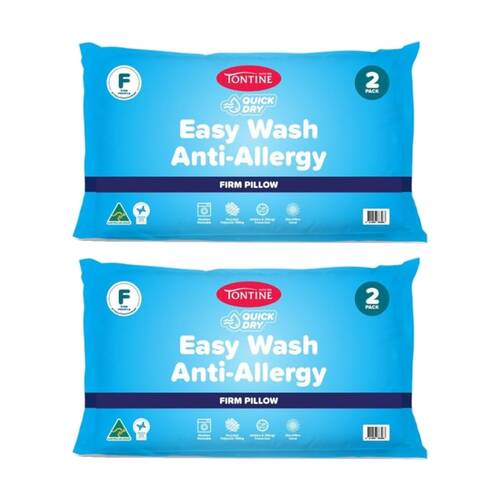 2x 2pc Tontine Quick Dry Easy Wash Anti Allergy Pillows Set High & Firm