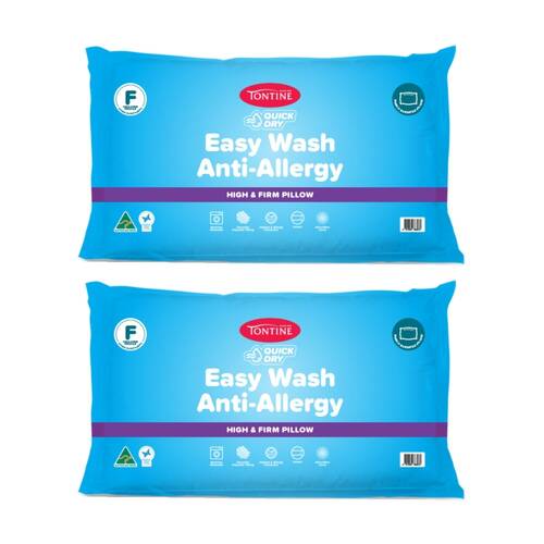 2PK Tontine Quick Dry Easy Wash Anti Allergy Bedding Pillow High & Firm