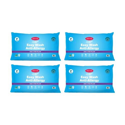 4PK Tontine Quick Dry Easy Wash Anti Allergy Bedding Pillow High & Firm