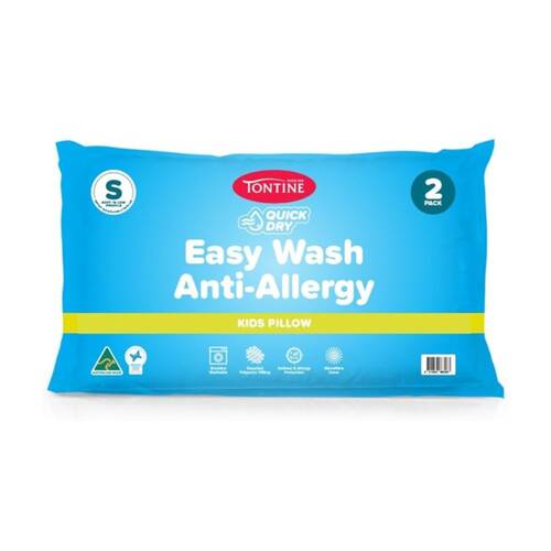 2pc Tontine Quick Dry Easy Wash Anti Allergy Kids Pillows Set Low