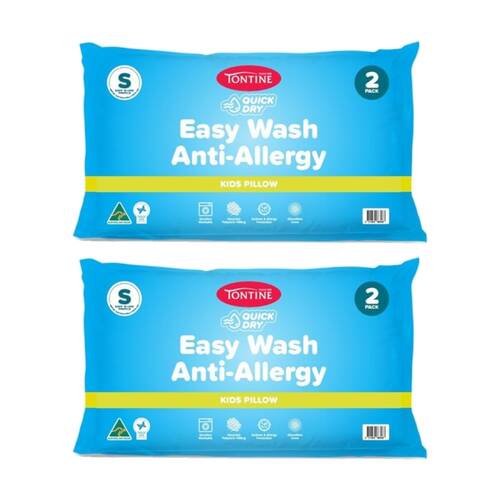 2x 2pc Tontine Quick Dry Easy Wash Anti Allergy Kids Pillows Set Low