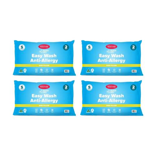 4x 2pc Tontine Quick Dry Easy Wash Anti Allergy Kids Pillows Set Low