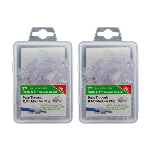 2x 50pc T3 UTP RJ45 Cat6 Solid Snap Plug 1.00mm To 1.05mm Network Connectors