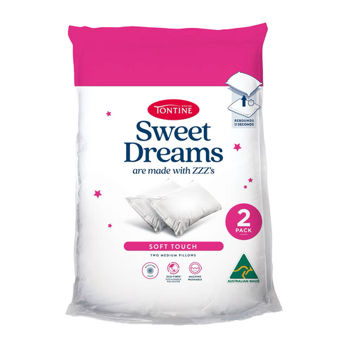 2pc Tontine Sweet Dreams Soft Touch Bedding Pillows Set Medium