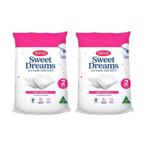 2x 2pc Tontine Sweet Dreams Soft Touch Bedding Pillows Set Medium