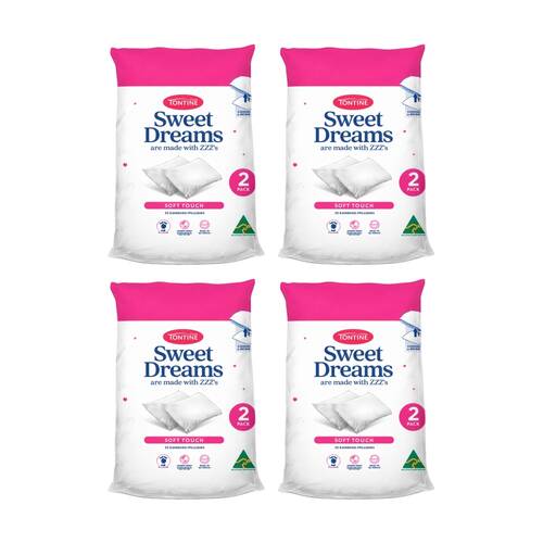 4x 2pc Tontine Sweet Dreams Soft Touch Bedding Pillows Set Medium