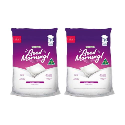 2PK Tontine Good Morning Pillow Cotton Machine Washable High & Firm