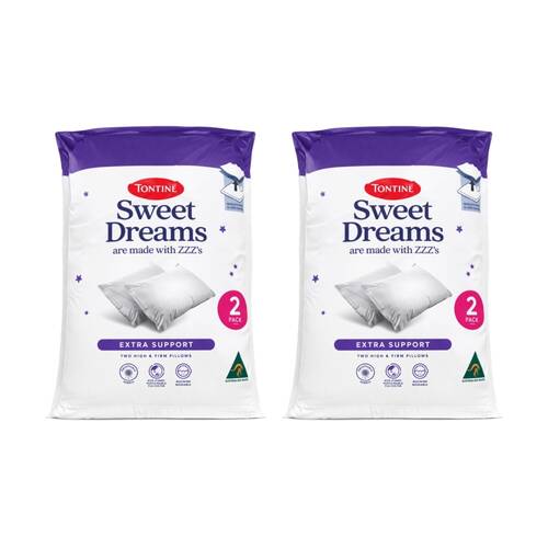 2x 2pc Tontine Sweet Dreams Extra Support Bedding Pillows Set High & Firm