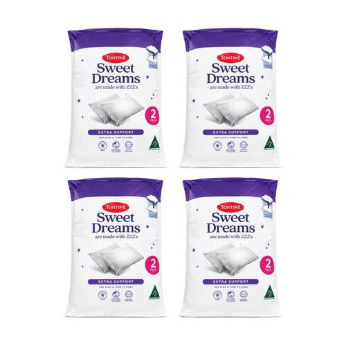 4x 2pc Tontine Sweet Dreams Extra Support Bedding Pillows Set High & Firm
