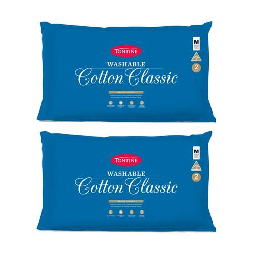 2x 2pc Tontine Washable Cotton Classic Bedding Pillows Set Medium Firm