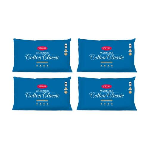 4x 2pc Tontine Washable Cotton Classic Bedding Pillows Set Medium Firm