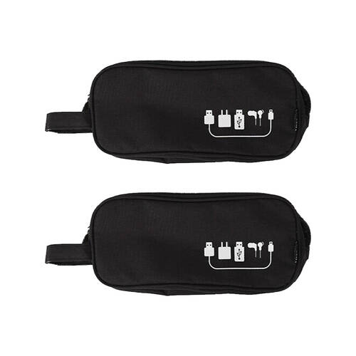 2PK Tosca Electronics Cable Organiser Travel Bag Compact Black 23.5x10x7cm