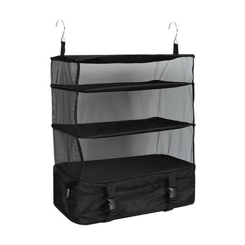 Tosca Hanging Self Organiser Home Wardrobe Fabric Storage Shelves Black 75cm