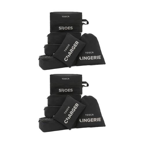 2x 6pc Tosca Suitcase Packing Organiser Set Travel Bag Storage Pouches Black