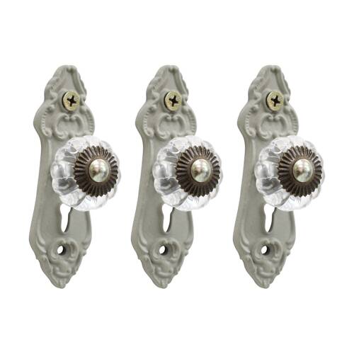 3PK LVD LaPorte Grey Hook Vintage Home Wall Decoration 9.5x3x3.3cm