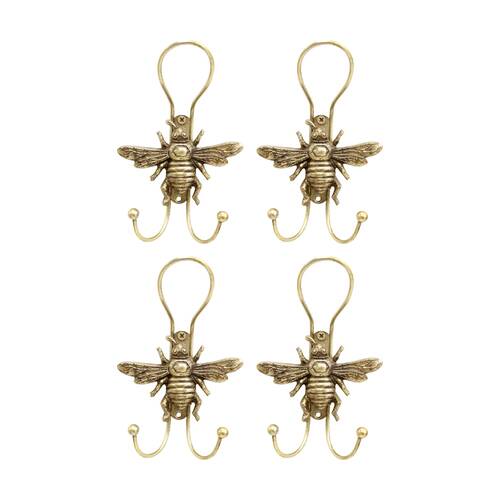 4PK LVD Gold Double Bee Hook Home Wall Decoration Vintage 12.3x8x17cm