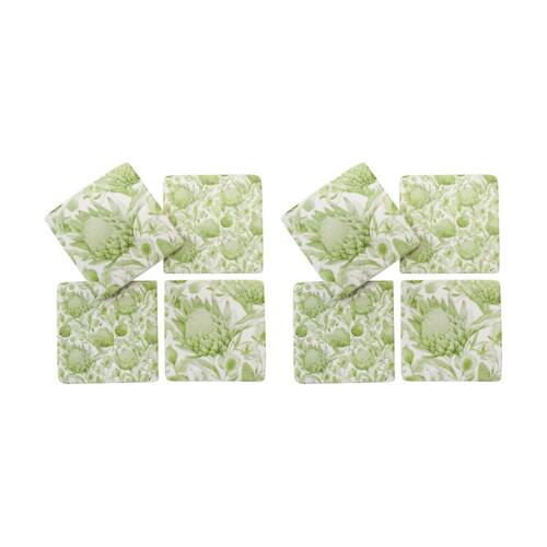 2x 4pc LVD Decorative Protea Sage Resin Square Drink Coasters Decor 10x10x0.5cm