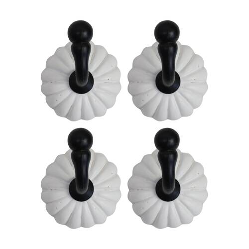 4PK LVD Chloe Aged White Resin Flower Hook Home Wall Decoration 5x5.2x6cm