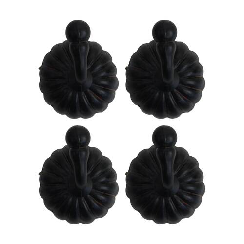 4PK LVD Chloe Dark Black Resin Flower Hook Home Wall Decoration 5x5.2x6cm