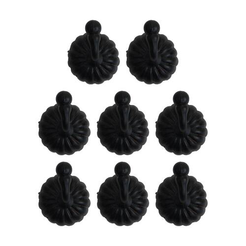 8PK LVD Chloe Dark Black Resin Flower Hook Home Wall Decoration 5x5.2x6cm