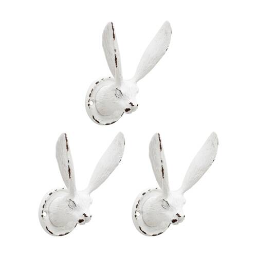 3PK LVD White Long Ear Rabbit Hook Home Wall Decoration 8.2x6x5.5cm