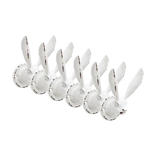 6PK LVD White Long Ear Rabbit Hook Home Wall Decoration 8.2x6x5.5cm