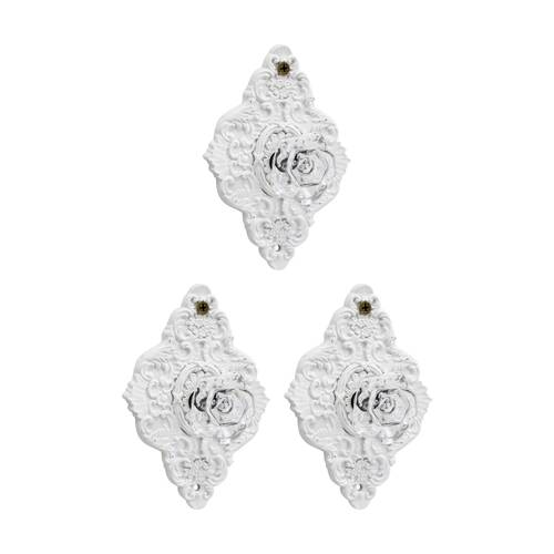3PK LVD Hermosa Diamond White Resin Hook Home Wall Decoration 9.5x5x14cm