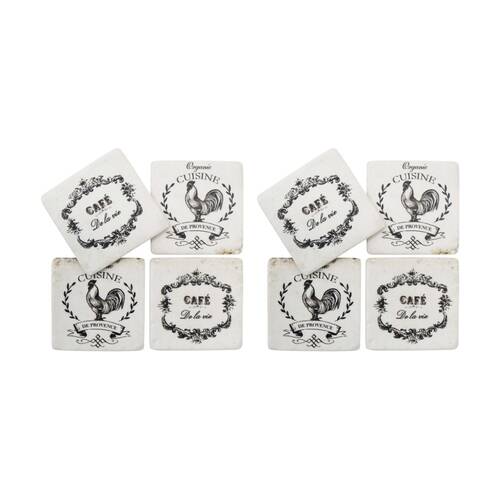 2x 4pc LVD Decorative Rooster Cuisine Resin Square Drink Coasters 10x10x0.5cm