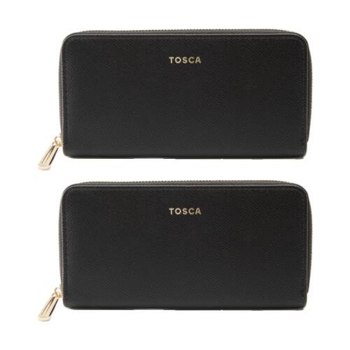 2PK Tosca PU Wallet Textured Zip Around Stylish Everyday/Travel Purse Black
