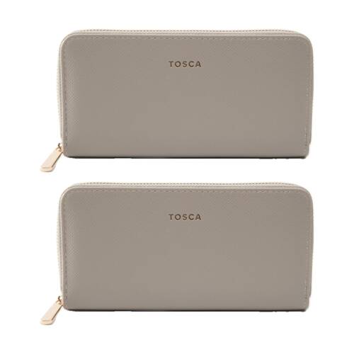 2PK Tosca PU Wallet Textured Zip Around Everyday/Travel Purse Abbey Stone