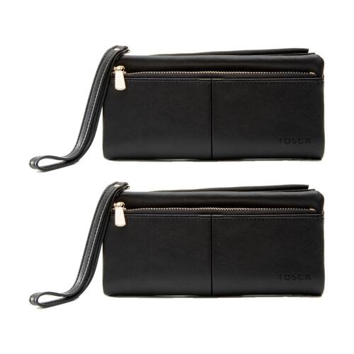 2PK Tosca PU Wallet Gold Zipper Everyday Wristlet Clutch Purse Black