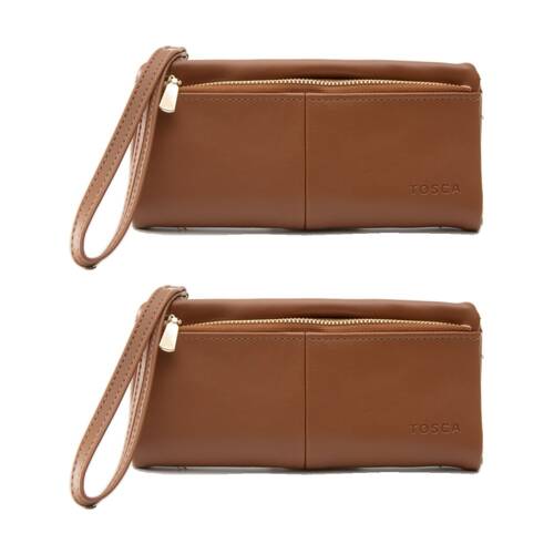 2PK Tosca PU Wallet Gold Zipper Everyday Wristlet Clutch Purse Pumpkin