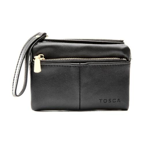 Tosca PU Wallet Gold Zipper Everyday Wristlet Clutch?Pouch Black