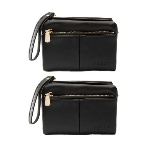 2PK Tosca PU Wallet Gold Zipper Everyday Wristlet Clutch Pouch Black