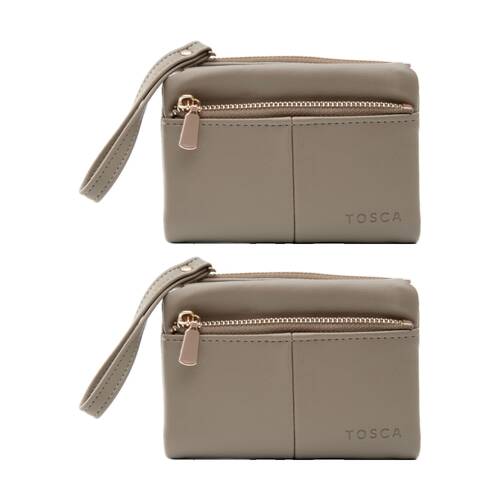 2PK Tosca PU Wallet Gold Zipper Everyday Wristlet Clutch Pouch Olive Branc