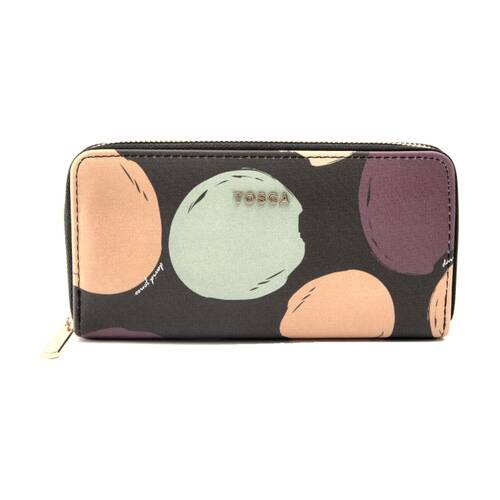 Tosca PU Wallet Textured Zip Around Stylish Everyday Purse Black Poka Dot