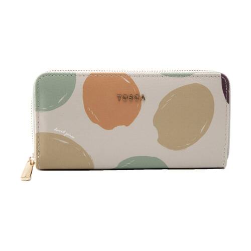 Tosca PU Wallet Textured Zip Around Stylish Everyday Purse Almond Milk Poka Dot
